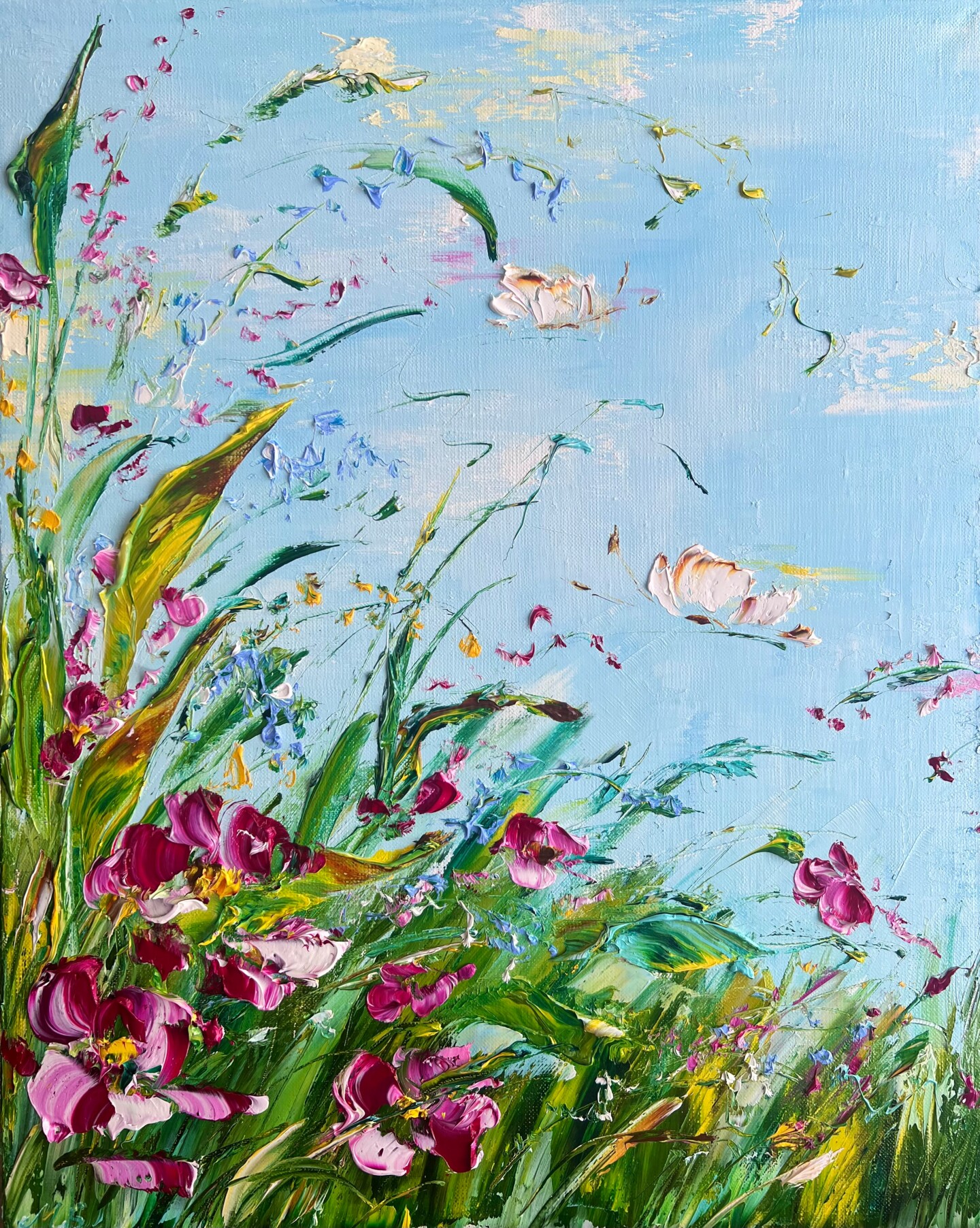bright flowers and butterflies