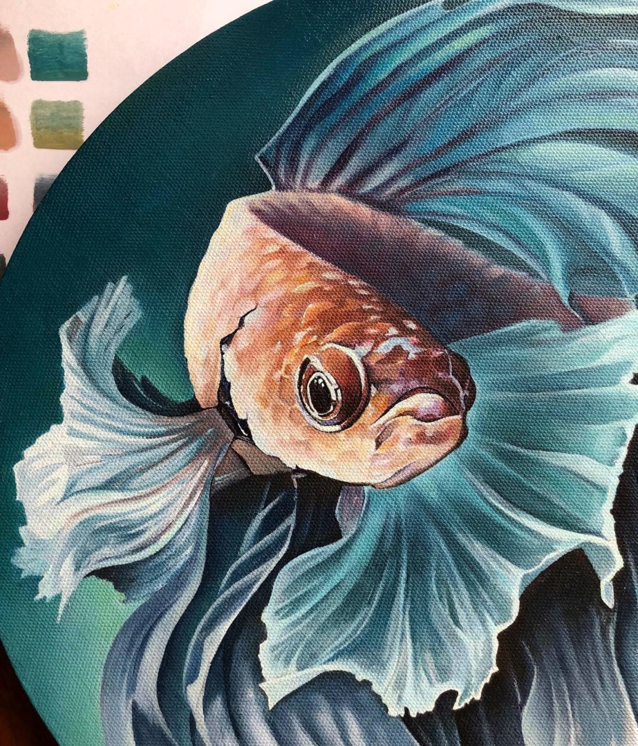 米主導の対露制裁 マシューアレン Watercolor Azure Fish - 美術品