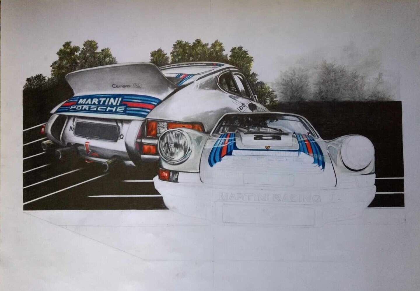 Porsche 911 Carrera Rs Martini, Рисунок - Nicky Chiarello | Artmajeur