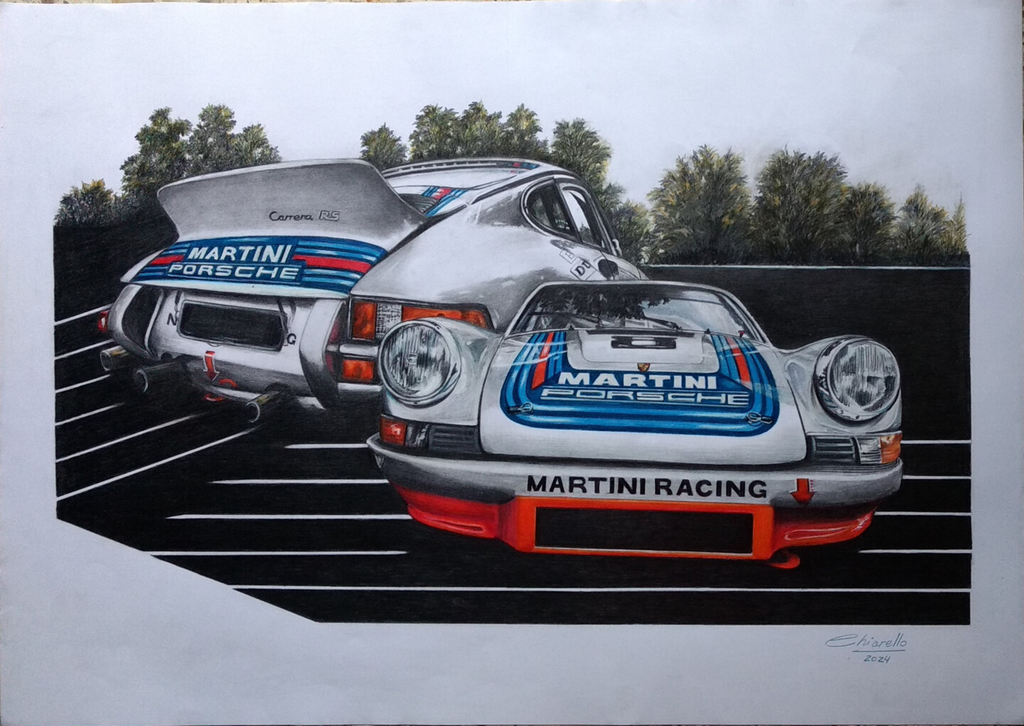 Porsche 911 Carrera Rs Martini, Рисунок - Nicky Chiarello | Artmajeur