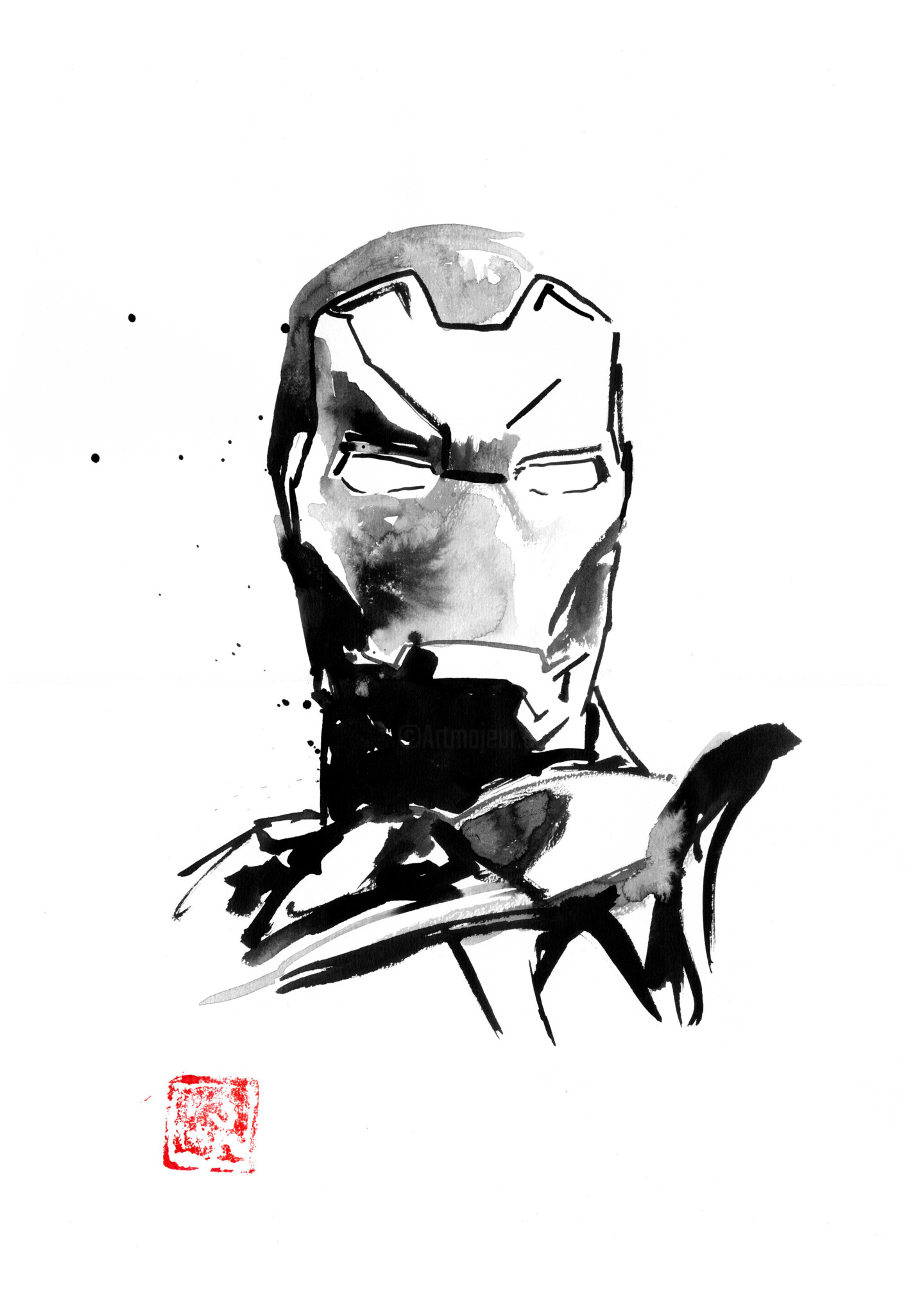 black and white iron man outline
