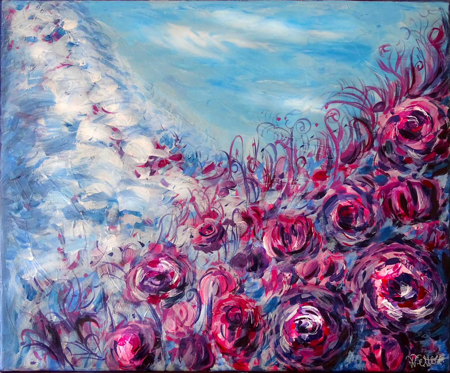  Peinture  de fleurs sur  toile tableau fleurs pivoines 