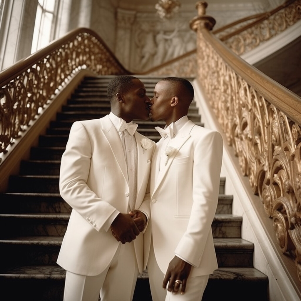 Two Grooms Lgbt Couple Kissing Gay Photo, Цифровое искусство - Raphael  Perez | Artmajeur