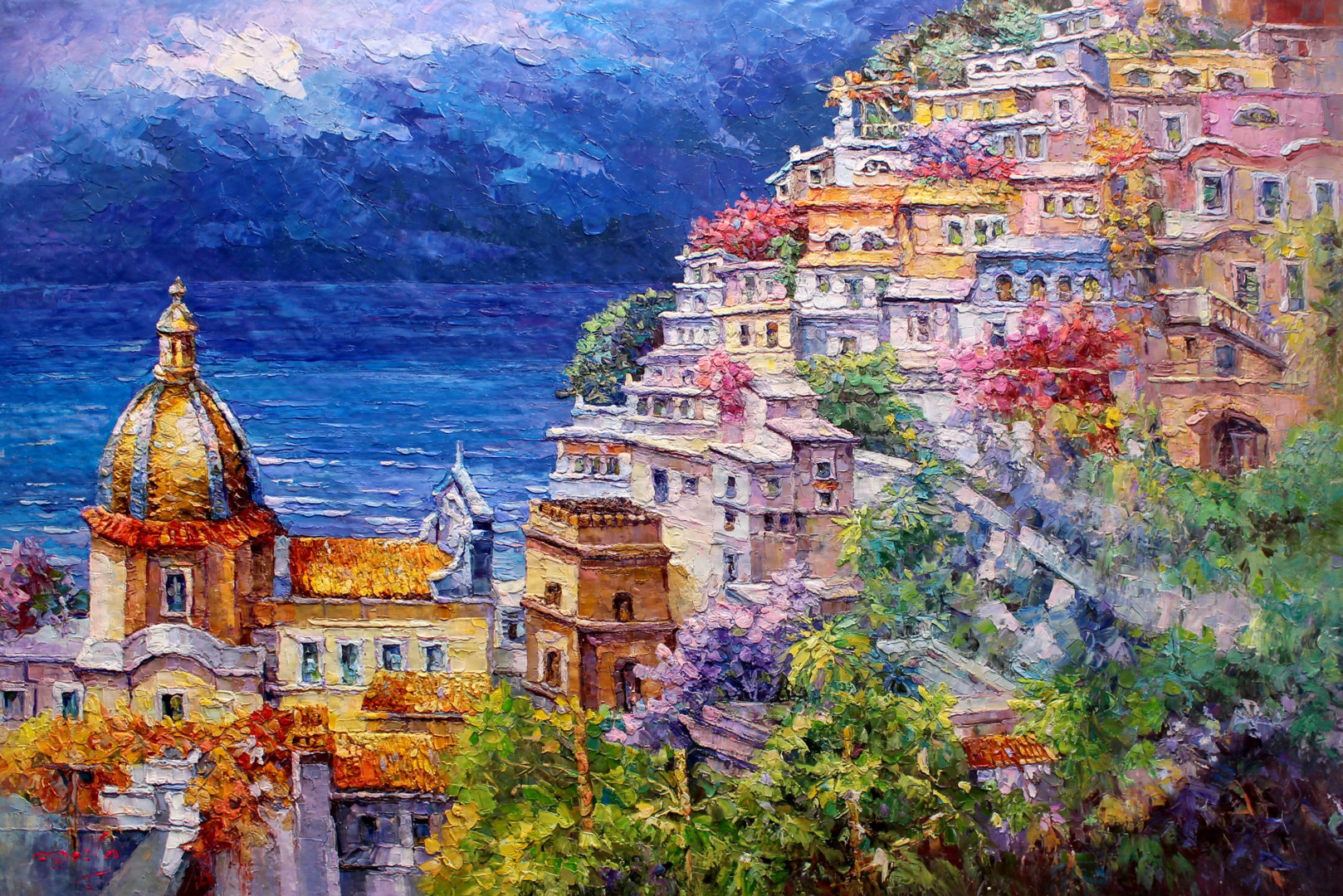 Positano Salerno 120X180Cm, Painting by Royo Liu | Artmajeur