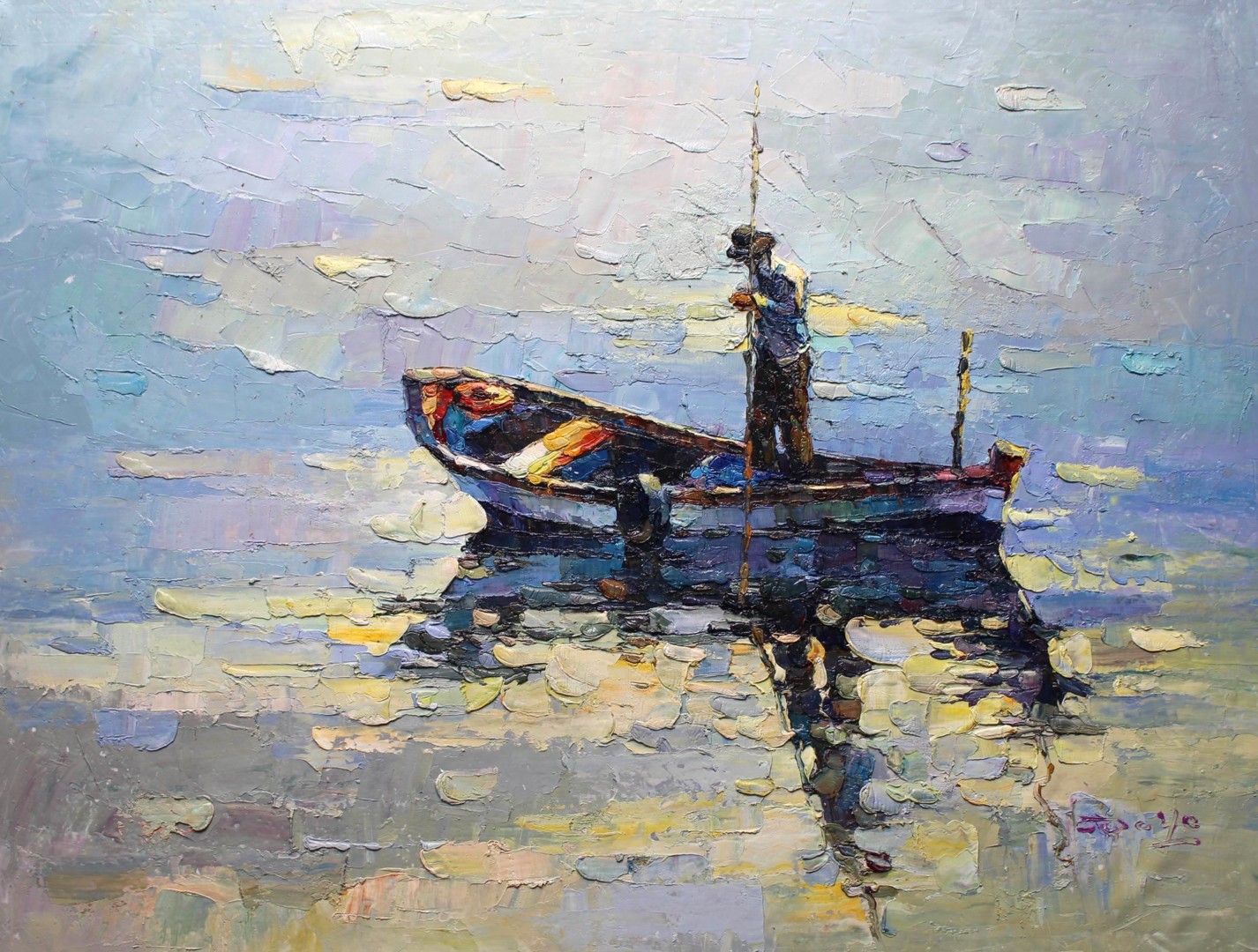 90X120Cm Fishing Man, Painting by Royo Liu