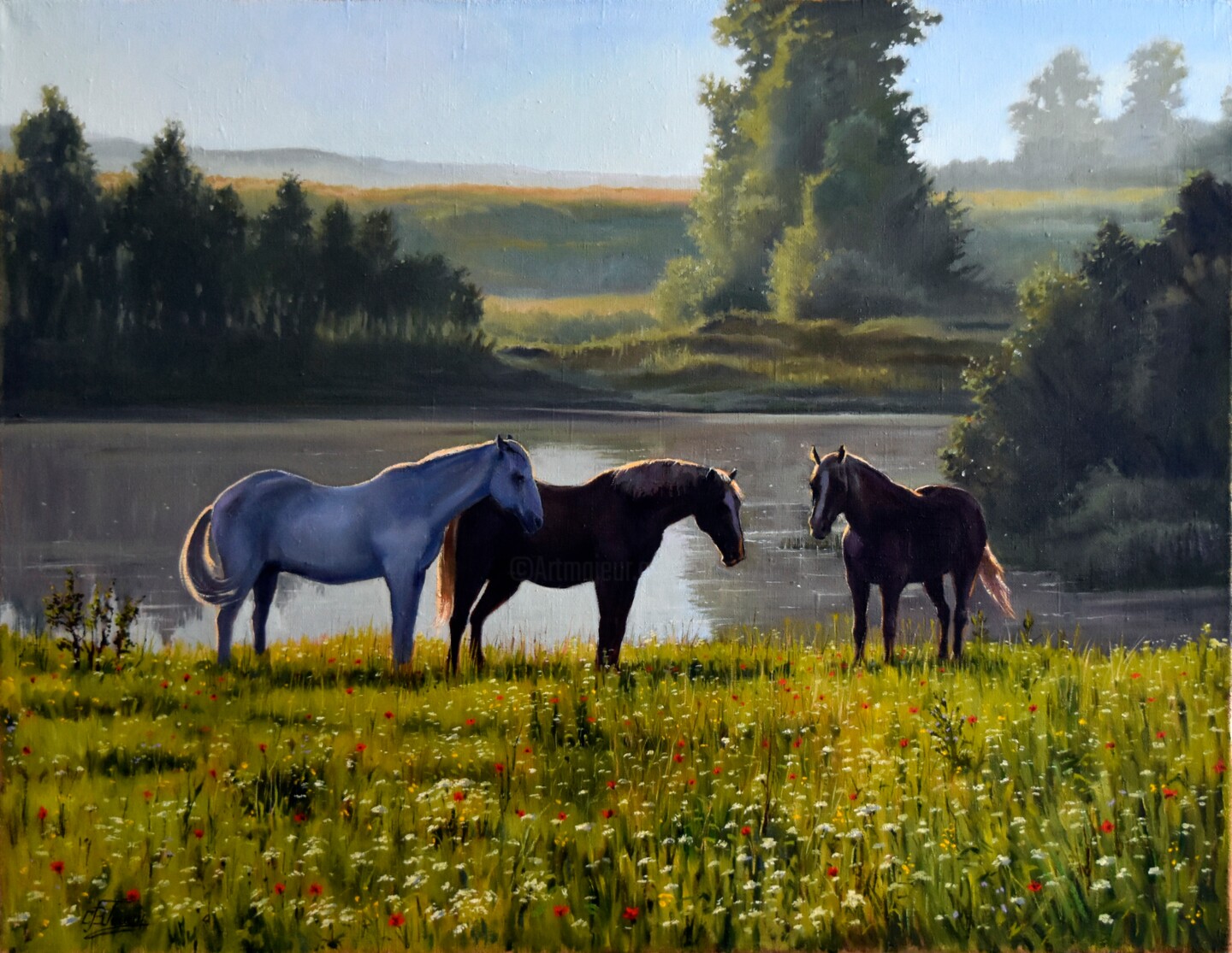 Деревенский пейзаж с лошадьми