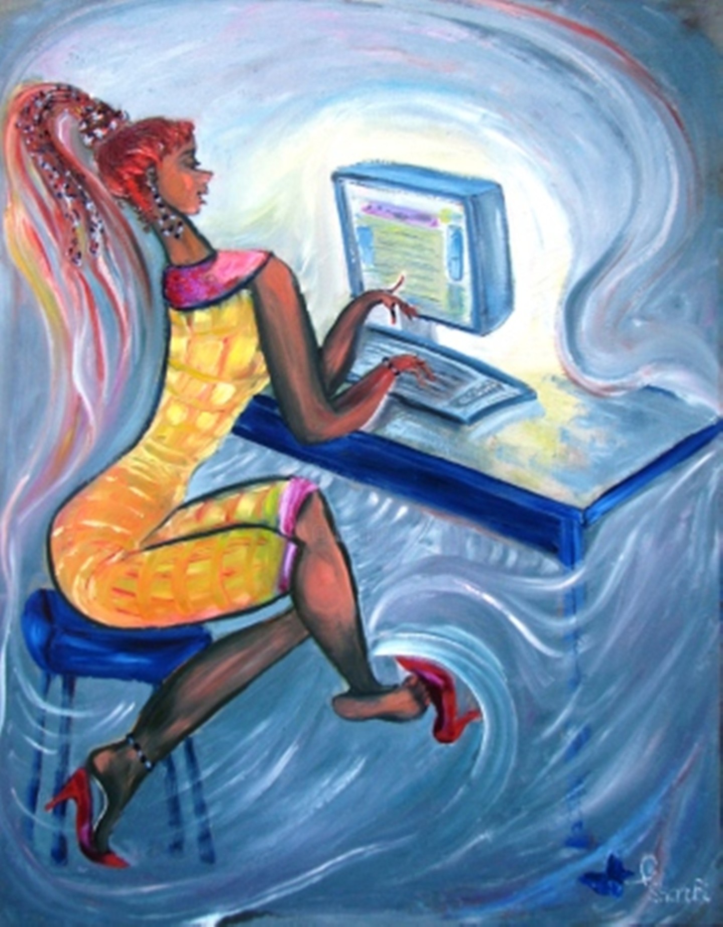 Женщина с компьютером живопись