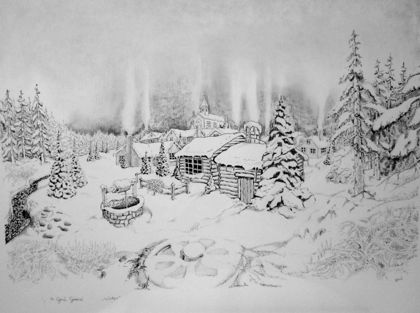 Winter, Drawing by Geni Gorani Artmajeur