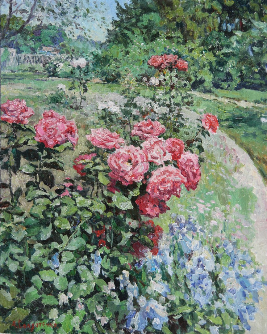 Картина розовый сад