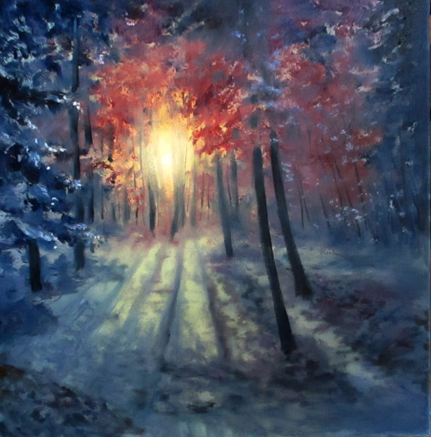 Зимний рассвет живопись