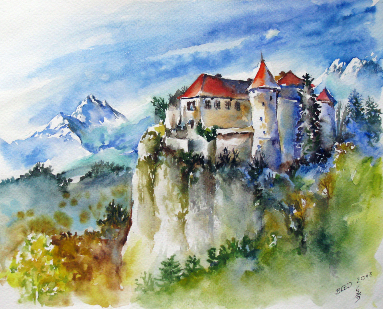 Bled castle Slovenia/Château de Bled ArtistSupportPledge Painting by