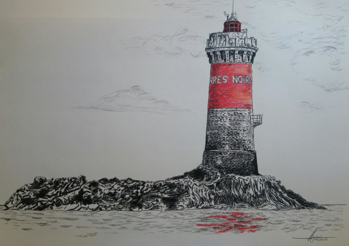 Phare Des Pierres Noires Drawing By Yves Briais Artmajeur