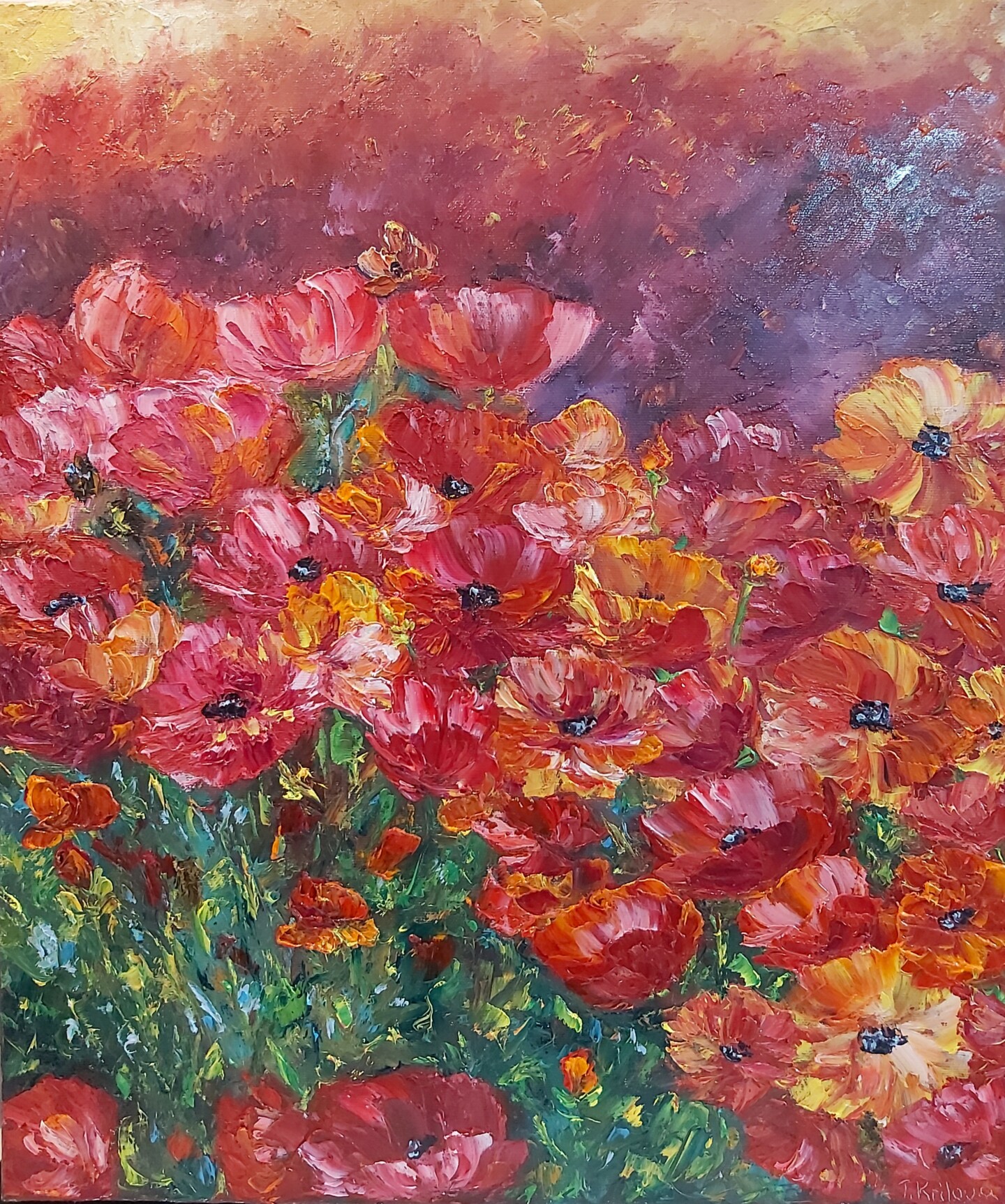 Flowers painting oil on canvas Poppies Wall art Impasto painting Floral  Original Painting Poppies in a beautiful vase Emerald vase Painting by  Tatiana Krilova