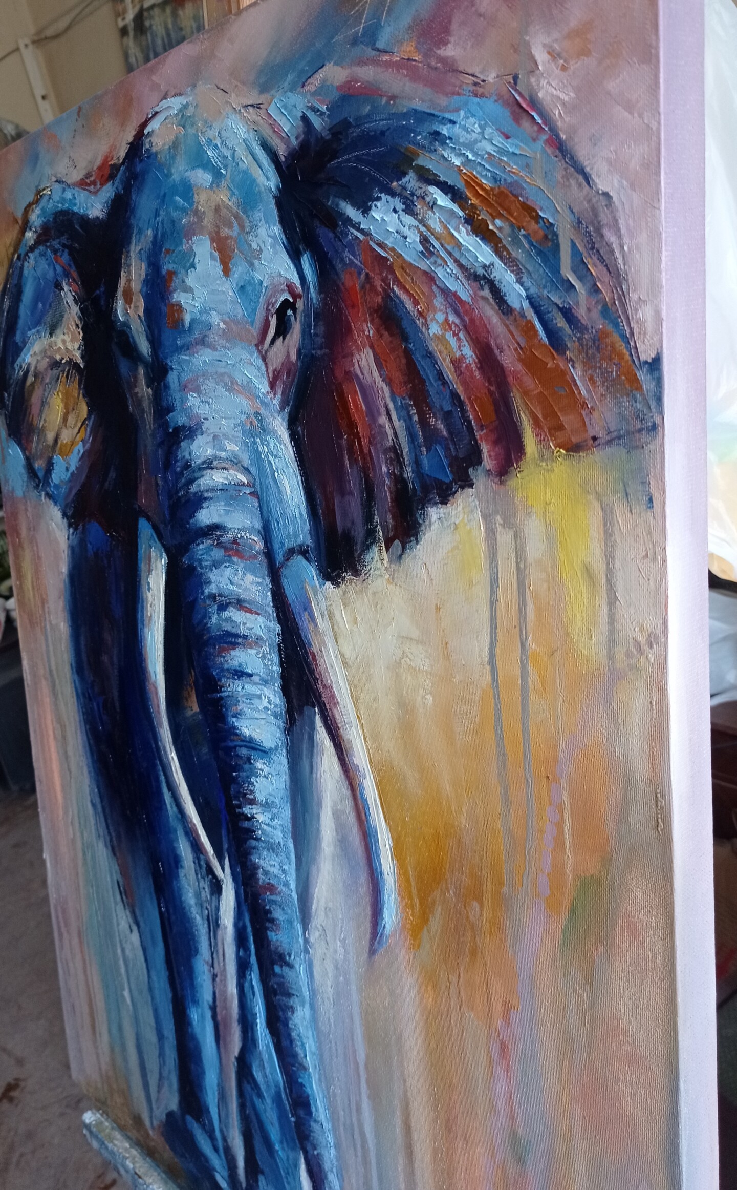 Blue Elephant" Oil Painting On Canvas, , 绘画由Виктория Кернер  image