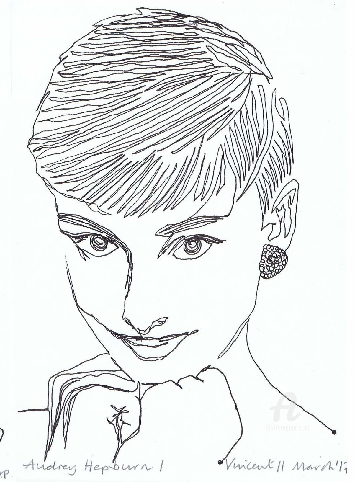 Drawing Project Audrey Hepburn I, Drawing by Vincent Artist Artmajeur