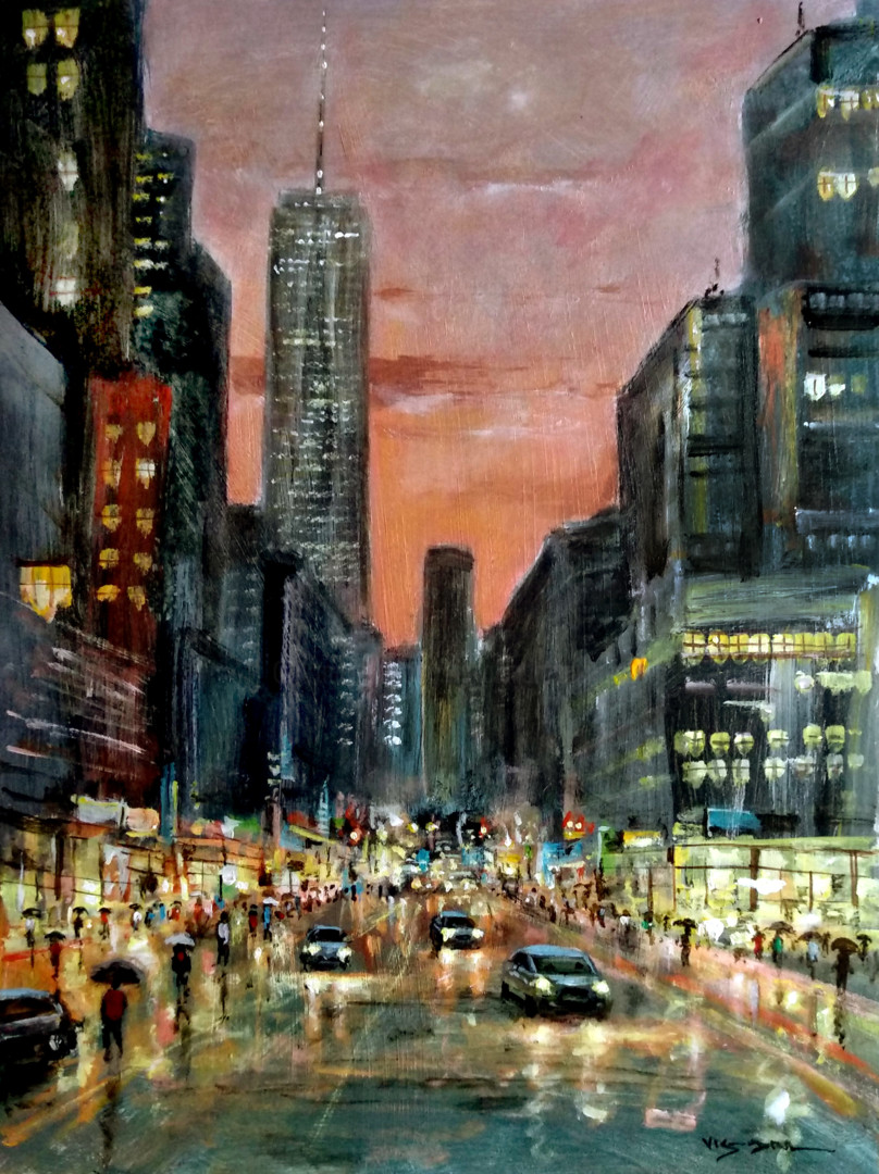 New York City In Rain Painting By Vishalandra Dakur Artmajeur