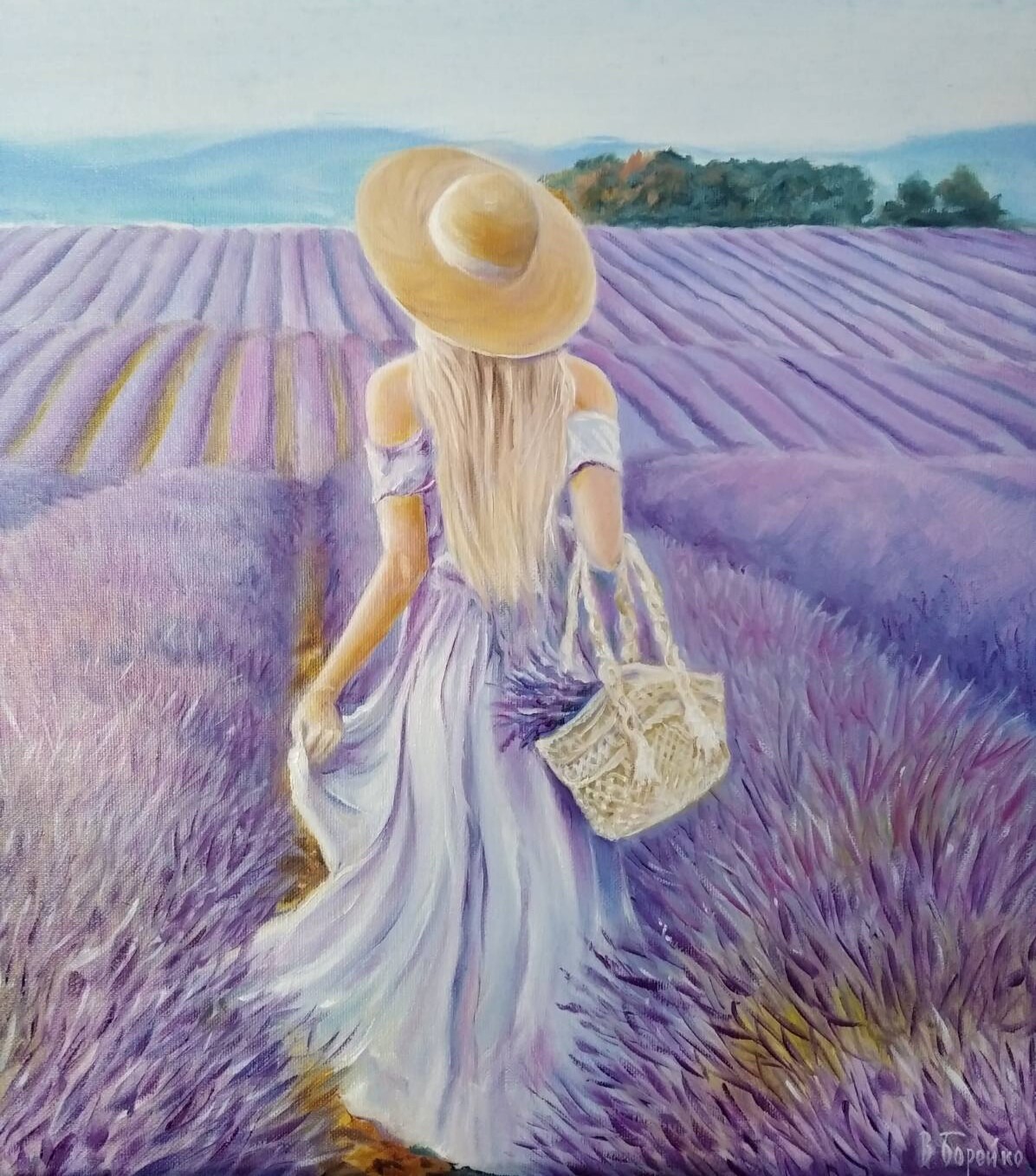 Девушка в лавандовом поле живопись