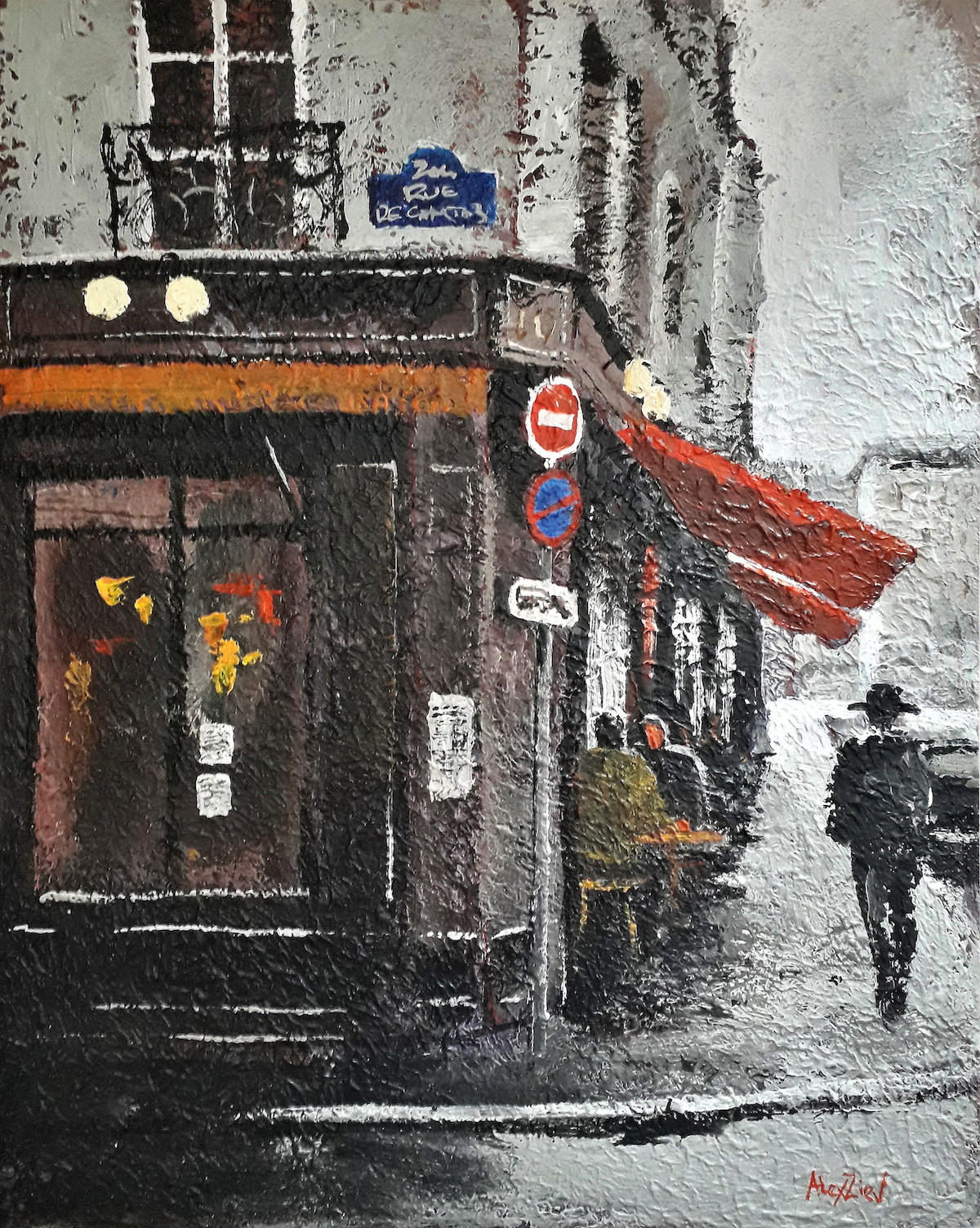 Paris Street | Acrylic Painting | Canvas, Painting by Alex Ziev | Artmajeur