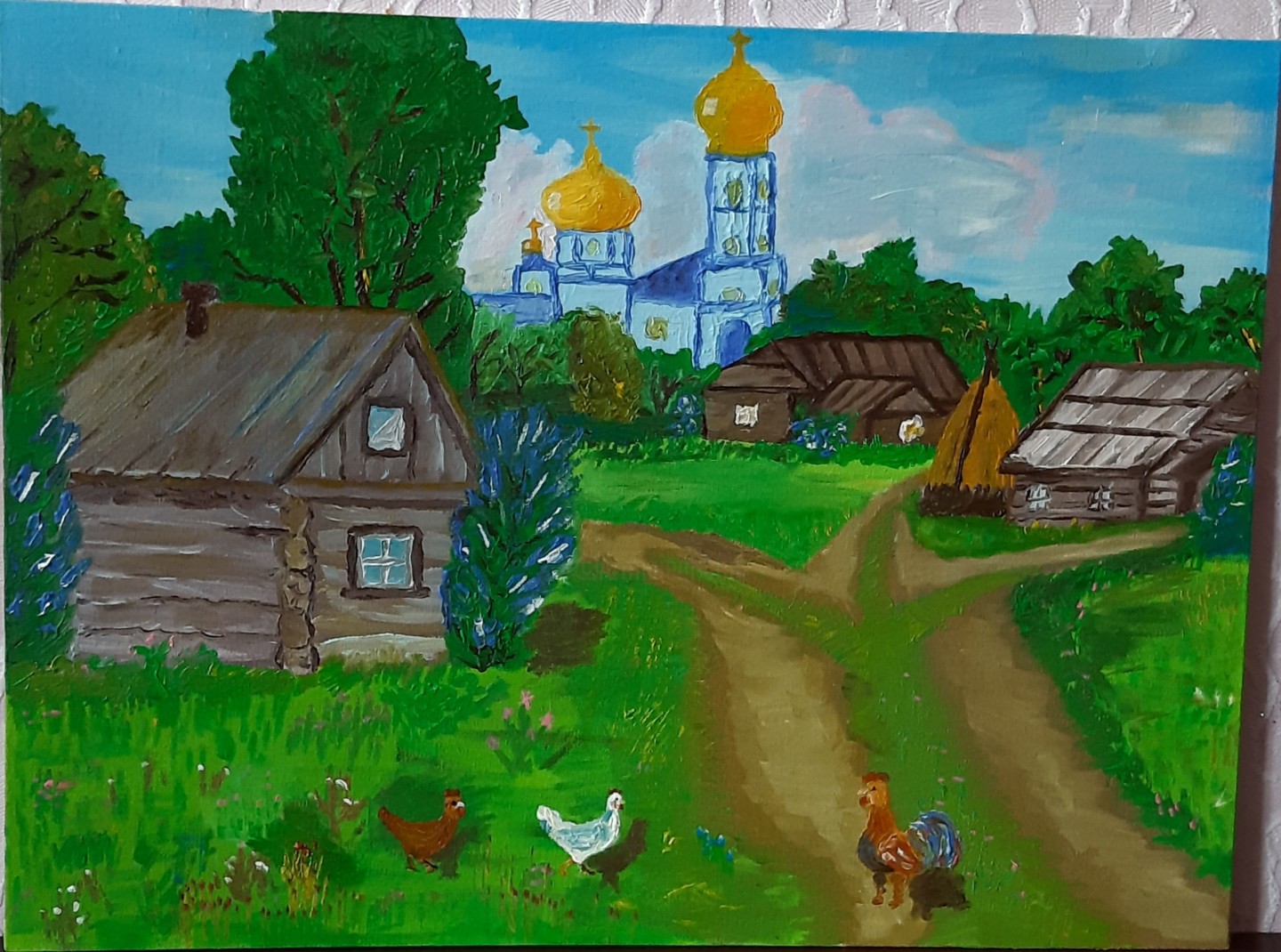 Картинка утро в деревне цветная нарисованная