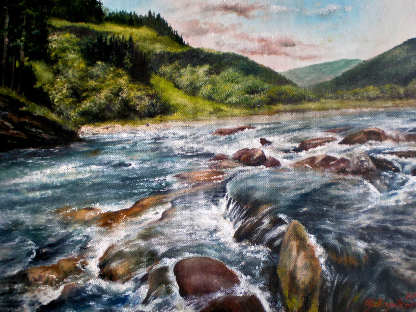 Горная река живопись