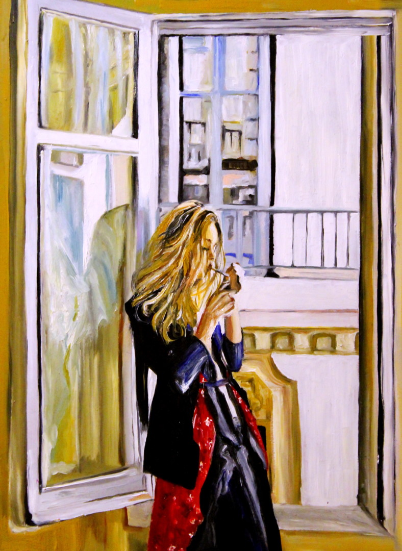 Девочка у окна рисунок