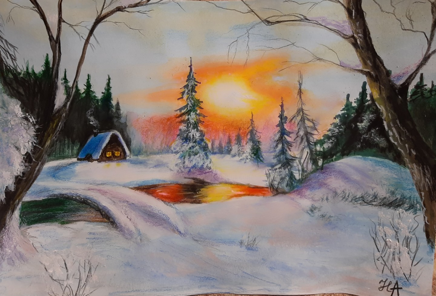 Нарисовать картину Зимушка зима карандашом цветным