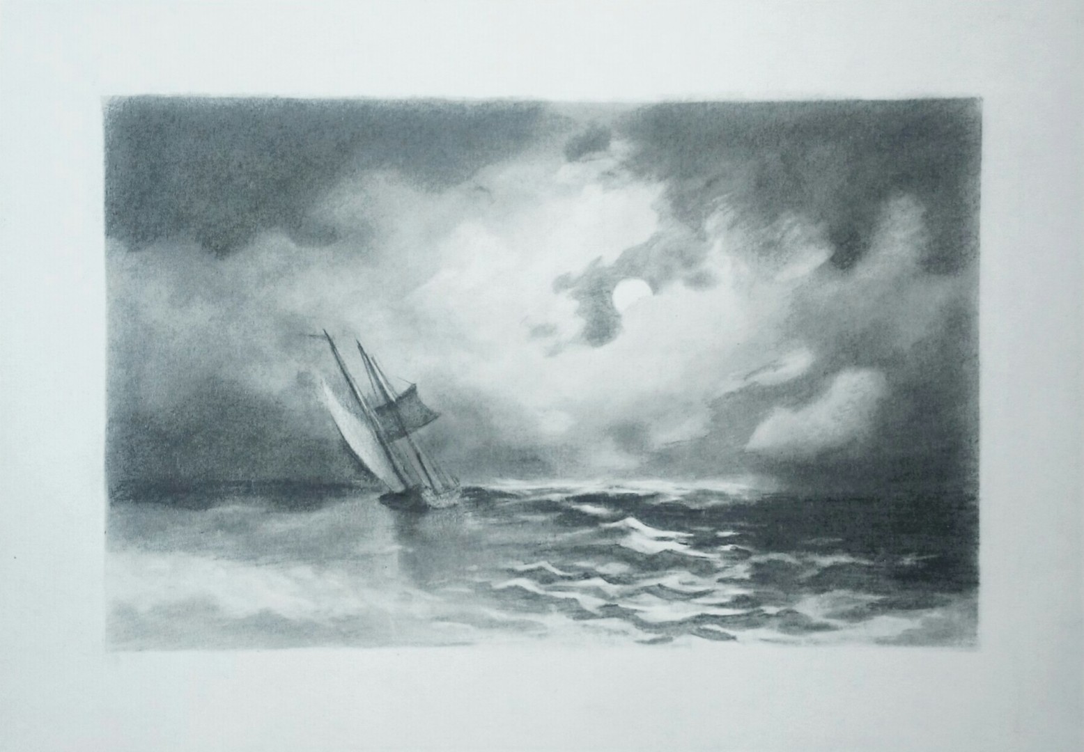 Буря в море карандашом