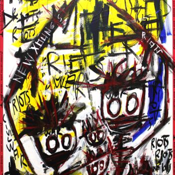 Schilderij getiteld "Riots & Riotters" door 0xec6d0, Origineel Kunstwerk, Acryl Gemonteerd op Frame voor houten brancard