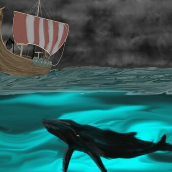 Arts numériques intitulée "Whale under the vik…" par 3dcursordesigner, Œuvre d'art originale, Peinture numérique