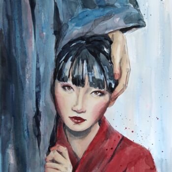 Schilderij getiteld "Girl in hanbok" door Marina Ogai, Origineel Kunstwerk, Aquarel