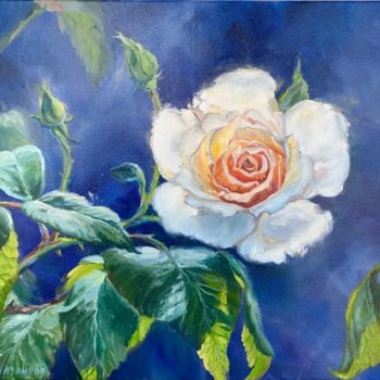 Painting titled "Rose’s shine (Сияни…" by Svetlana Rumyantseva Svetlana Rumiantseva, Original Artwork, Oil Mounted on Wood S…