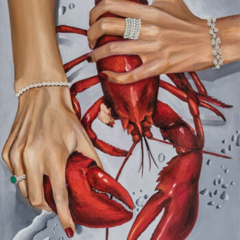 Painting titled "Luxury lobster" by Alina Shimova, Original Artwork, Oil