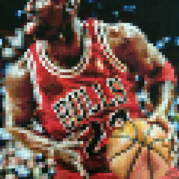 Disegno intitolato "Pixel Jordan" da A-Criticart, Opera d'arte originale, Matite colorate Montato su Altro pannello rigido