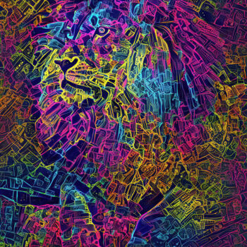 Digitale Kunst mit dem Titel "Neon Lion" von A.R.Pixo, Original-Kunstwerk, 2D digitale Arbeit