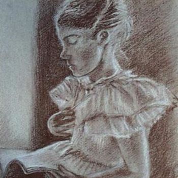 Dibujo titulada "fillette lisant" por Aantz, Obra de arte original