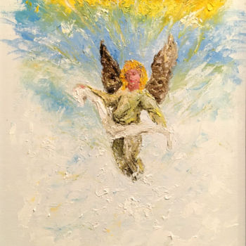 Painting titled "Angel in the Morning" by Larry Aarons, Original Artwork, Oil Mounted on Other rigid panel