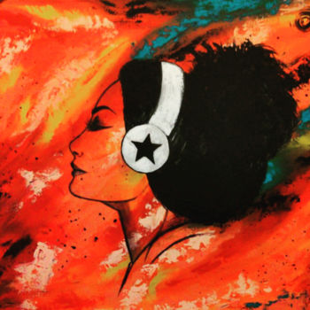Schilderij getiteld "Ma musique préférée" door Nadila Abakioui, Origineel Kunstwerk, Acryl