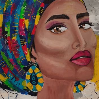 Schilderij getiteld "Femme africaine" door Nadila Abakioui, Origineel Kunstwerk, Acryl