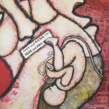 Pittura intitolato "Baby in the womb" da Abdoulie Conteh, Opera d'arte originale, Acrilico