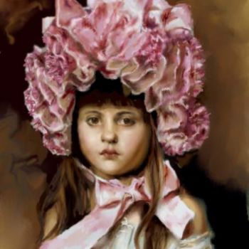 Digital Arts titled "Girl with pink hat" by Andrew Volodutsky, Original Artwork, Digital Painting