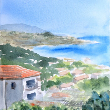 Painting titled "Baia di Sanremo, Li…" by Alain Crousse (ACWATERCOLORS), Original Artwork, Watercolor