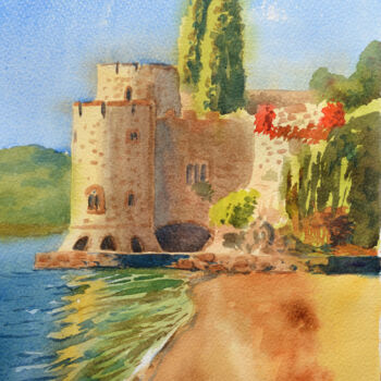 Painting titled "Chateau de La Napou…" by Alain Crousse (ACWATERCOLORS), Original Artwork, Watercolor