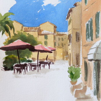 Painting titled "Strada in Italia" by Alain Crousse (ACWATERCOLORS), Original Artwork, Watercolor