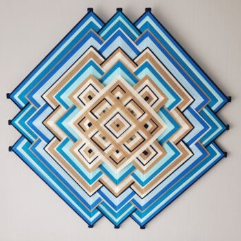 Arte textil titulada "Blue-brown mandala" por Ad, Obra de arte original, Hilo