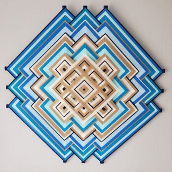 Textile Art titled "Blue-brown mandala" by Ad, Original Artwork, Thread