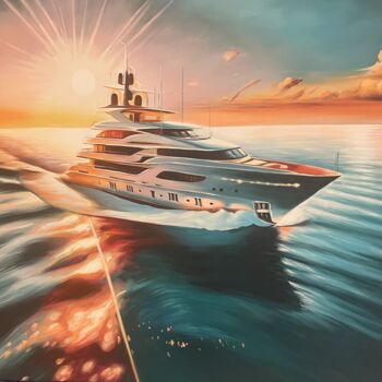 Painting titled "Alexandra's Yacht" by Adam Laabs, Original Artwork, Oil Mounted on Wood Stretcher frame