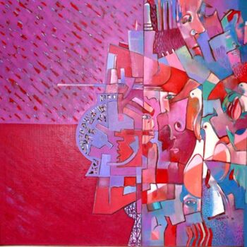 Картина под названием "les colombes de la…" - Adel Najah, Подлинное произведение искусства, Масло