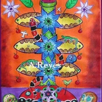 Painting titled "Árbol de la vida" by Adelina Reyes, Original Artwork