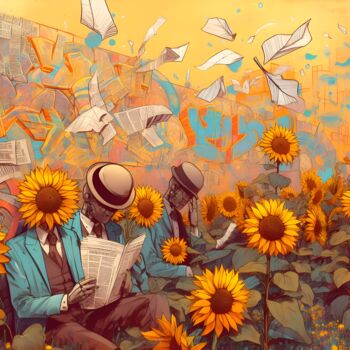 제목이 "Sunflower reading a…"인 디지털 아트 Ademà로, 원작, AI 생성 이미지