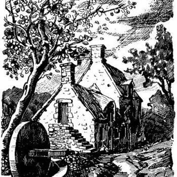 Рисунок под названием "Village de Frênes (…" - Adolphe Cabon, Подлинное произведение искусства